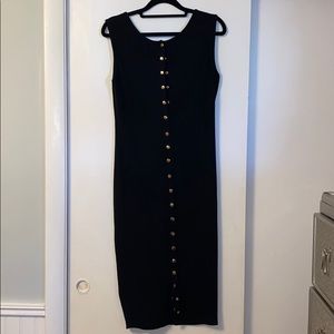 FN BLACK BUTTON DOWN CALF LENGTH DRESS